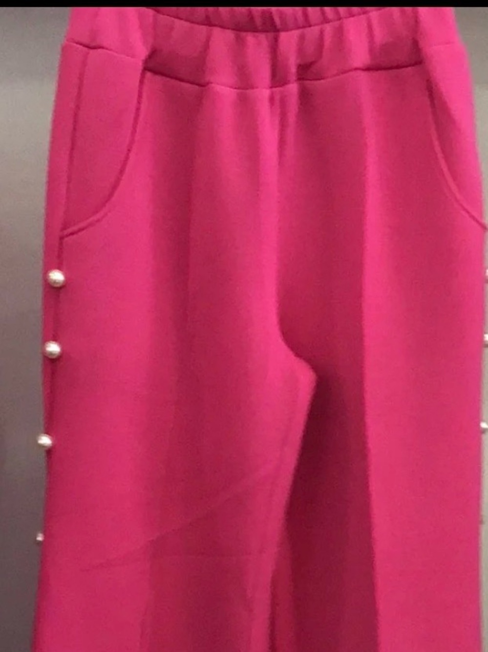 JOH Farrah Fuchisa Wide-Leg Pants with Pearl Side Buttons.